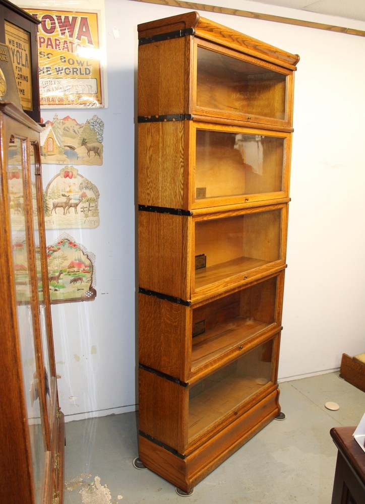 Antique Wall Unit (3) Oak Globe Wernicke Bookcases – Each Five Sections Height