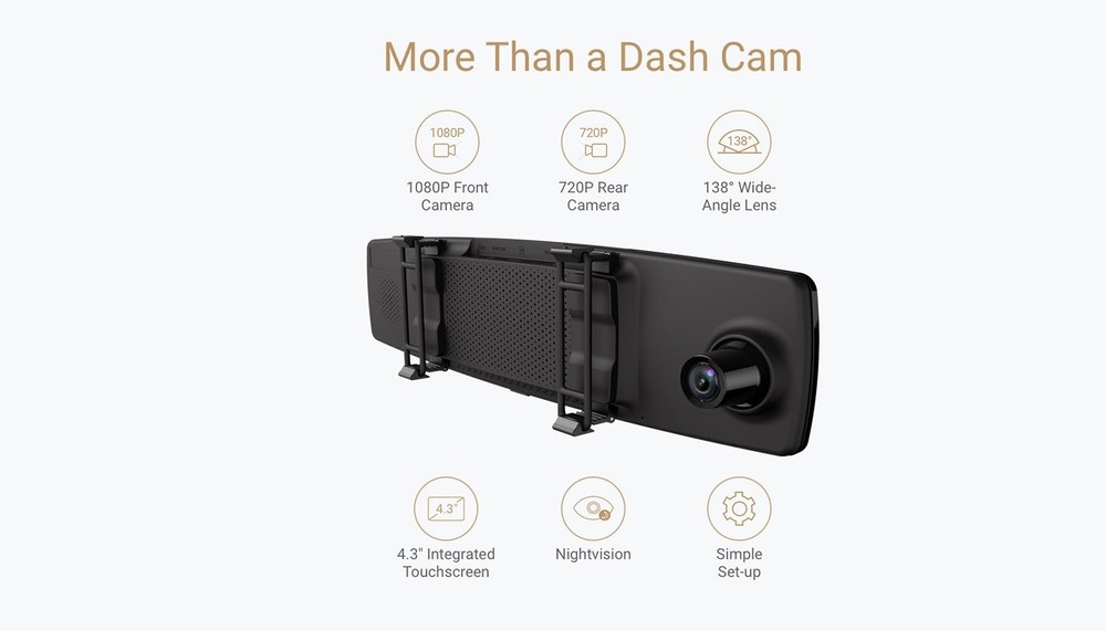 🚘🚚YI Mirror Dash Cam Dual Dashboard Camera Recorder Touch Screen Front Rear HD