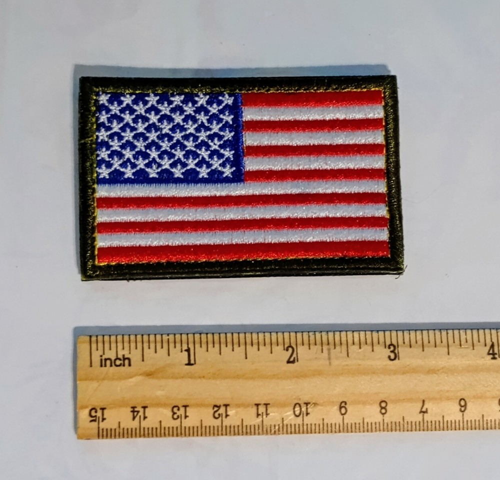 Embroidered Nylon USA Flag Patch 3" x 2" Hook & Loop Backing