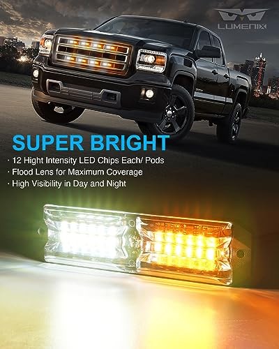 Grille Strobe Light Kits for Trucks, 12-LED Surface Mount Amber and White