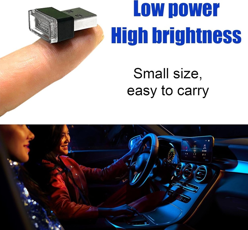 2 PCS USB LED Car Interior Atmosphere Lamp, Portable Mini LED Night Light, Pl...