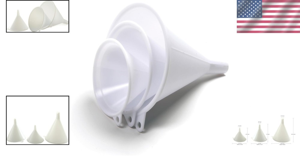 White Plastic Funnels Set of 3 - Versatile Kitchen Tool for All Sizes