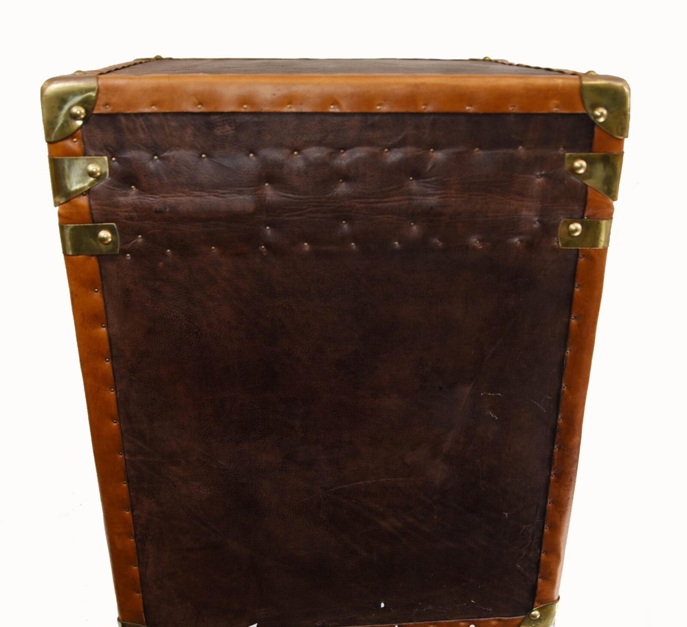 Single Steamer Trunk Box Leather Side Table