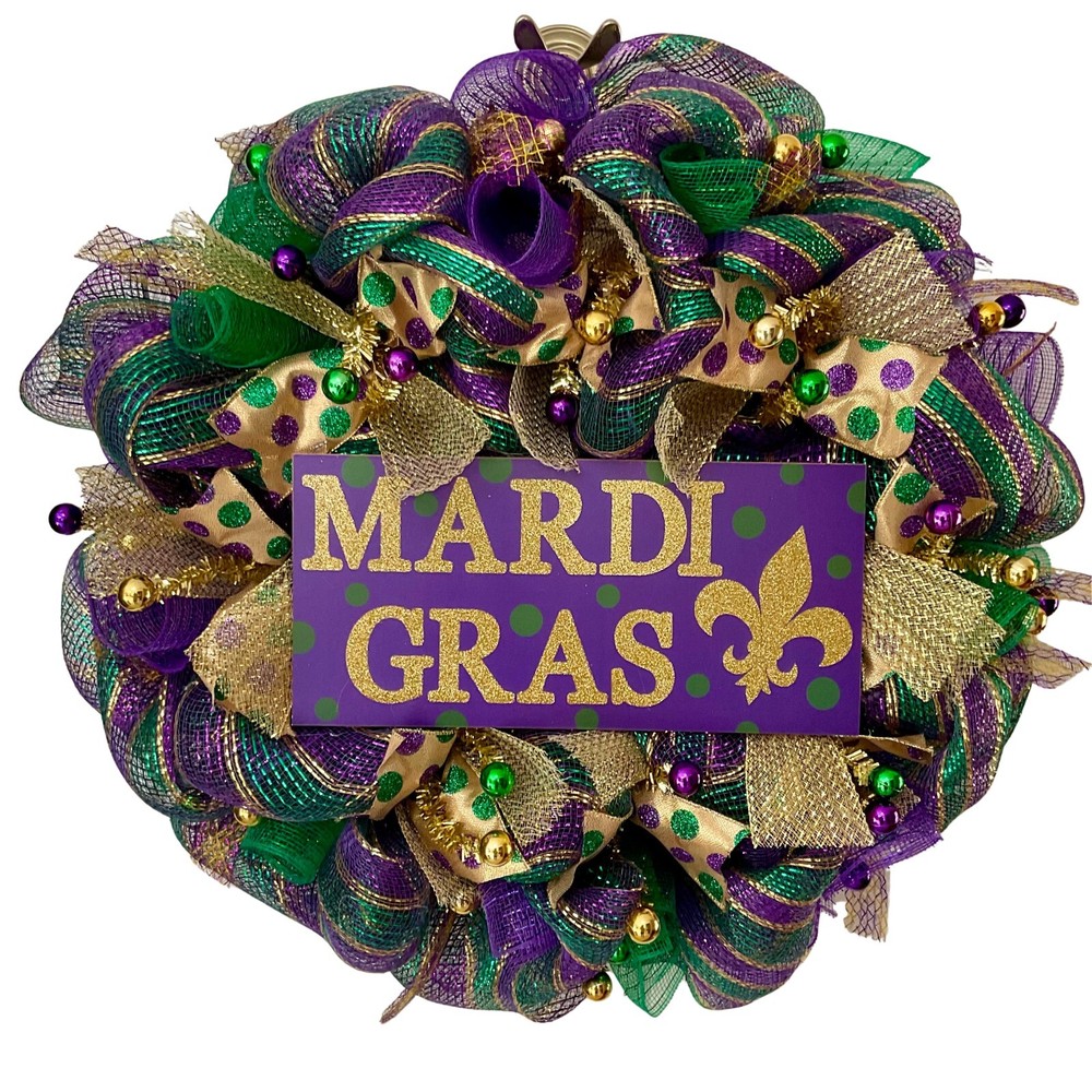 Mardi Gras Handmade Deco Mesh Wreath