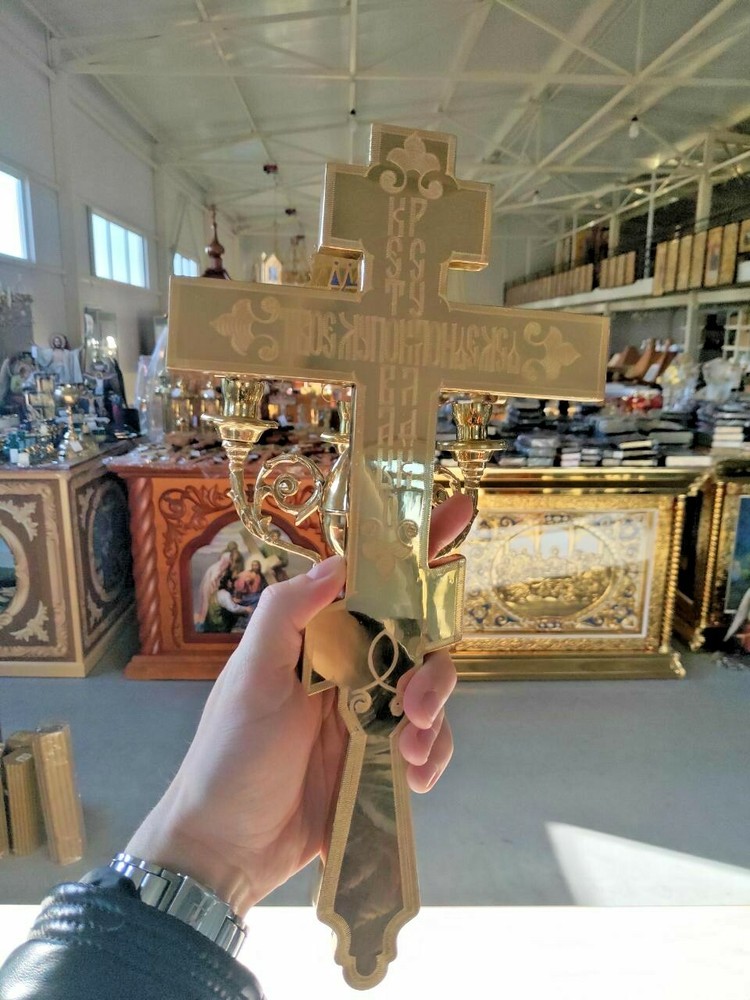 Easter three candlestick on the cross cast brass 13.77"
