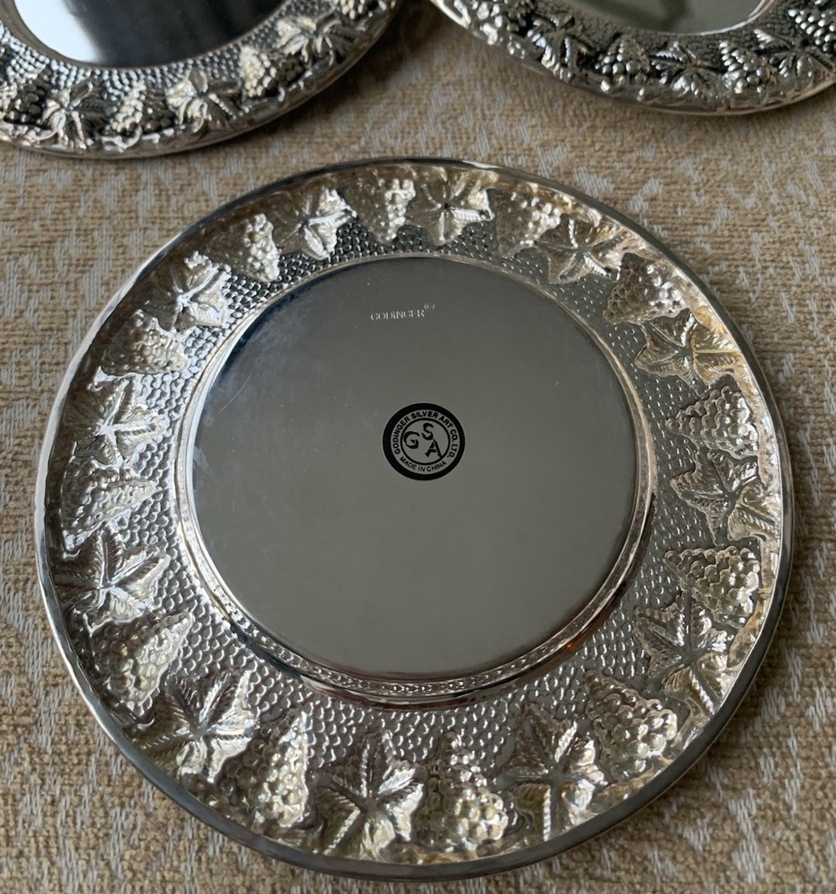 Set of 4 Godinger Silver Art Coasters Grape Pattern