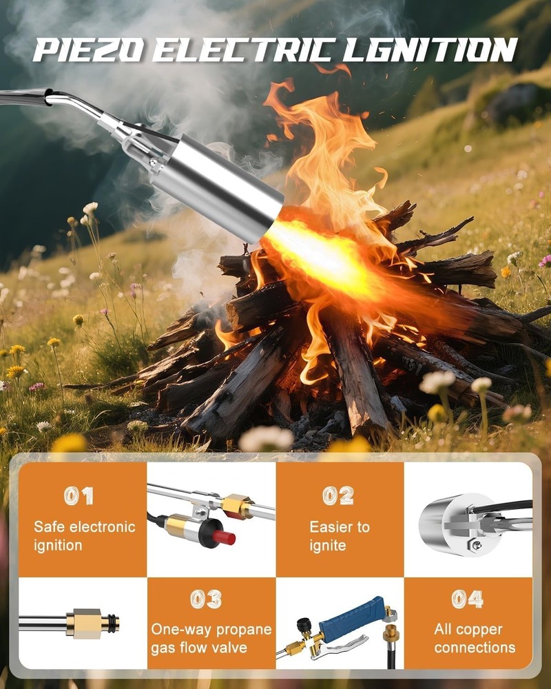 Propane Torch Weed Burner Kit, High Output with Long/Short Mode,Self Igniter ...