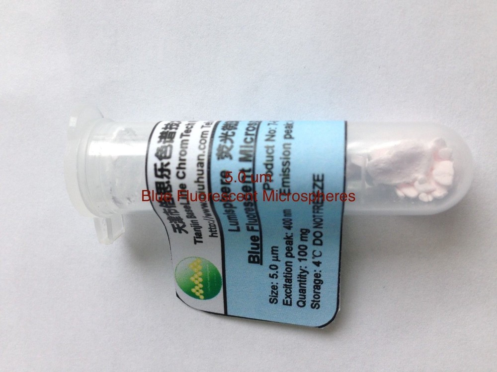 Blue Fluorescent Monodispersed Polystyrene Microspheres PS Beads Size 1, 5,10 um