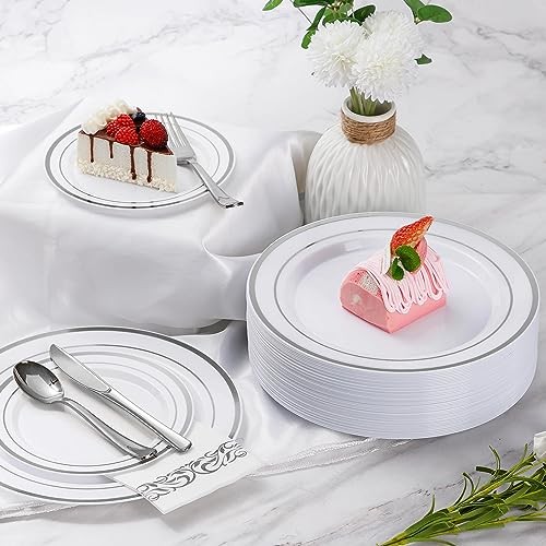 175 Pieces Dinnerware Set for Plastic Plates Disposable for Silver 25 Guests