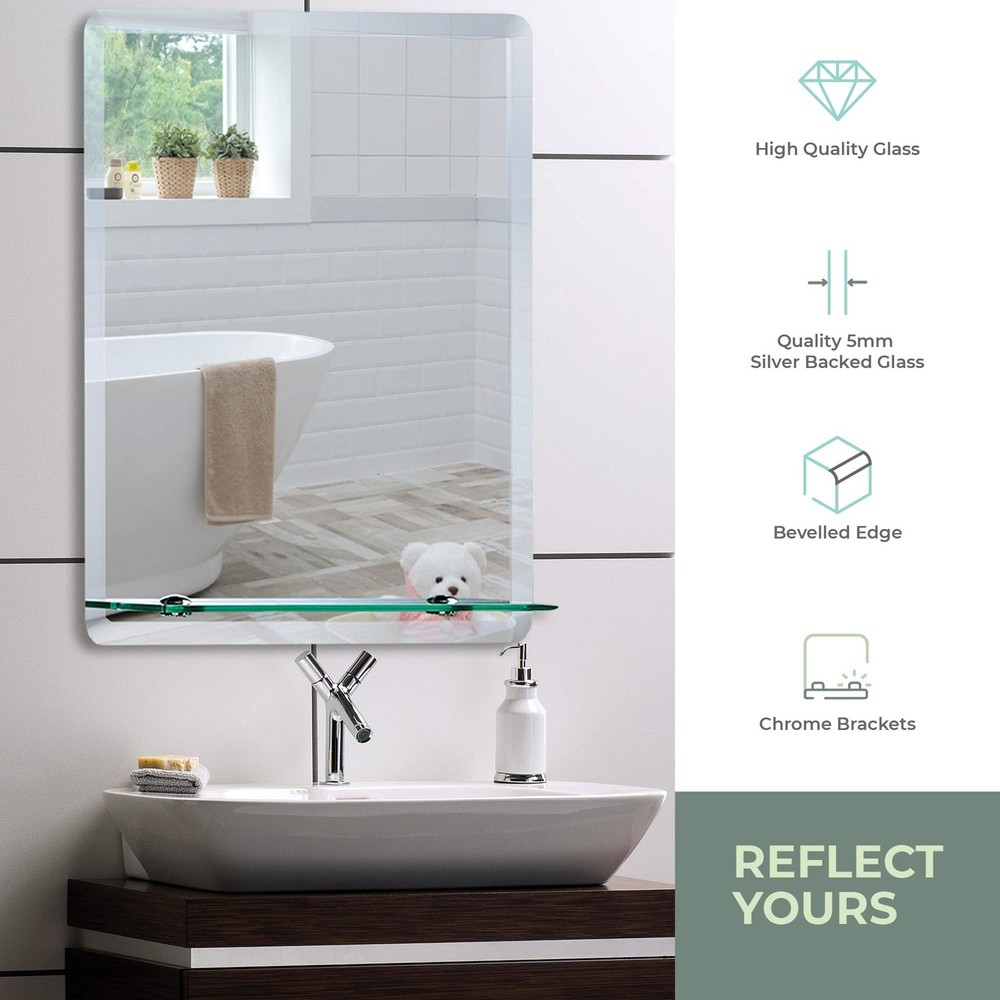Mood Rectangular Bathroom Mirror with Shelf, Wall Mounted, (28 x 20 inch) Fra...