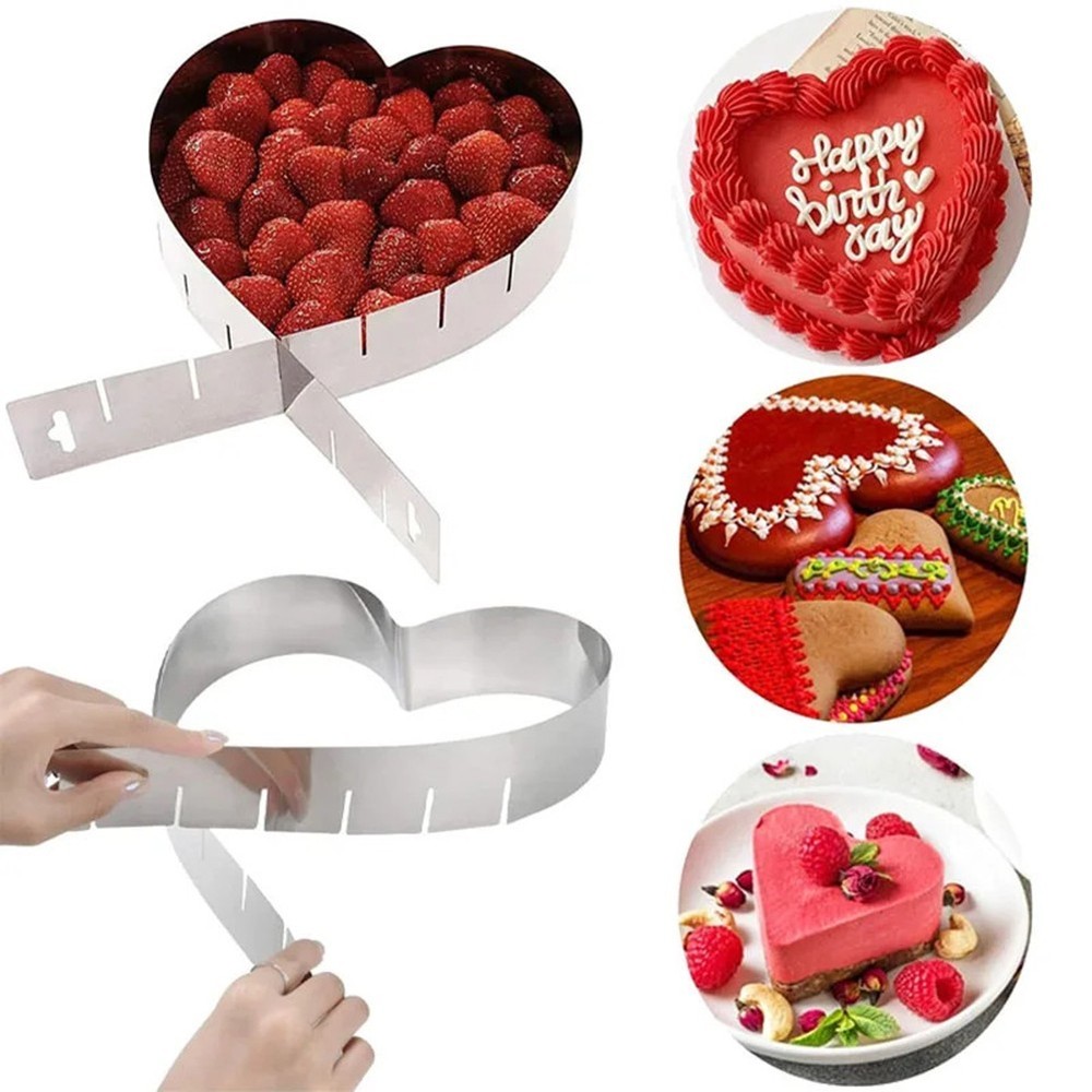 Heart Shaped Mousse Ring Set 6 Adjustable Stainless Steel Baking Tools