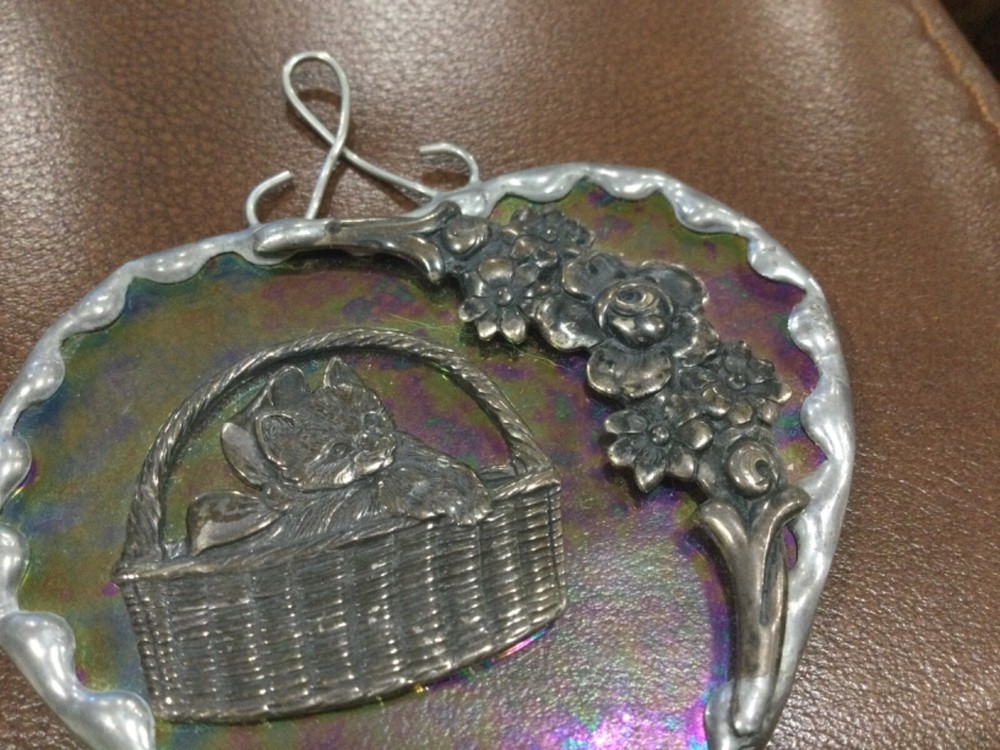 Cat In A Basket Window Sun Catcher Pewter