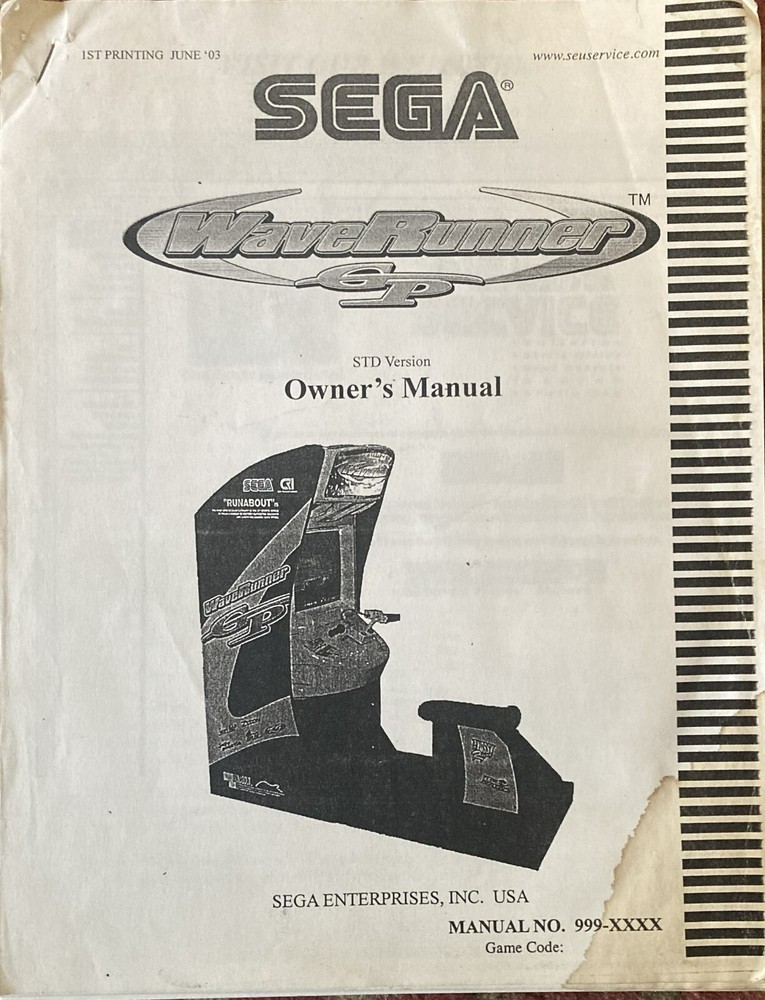Wave Runner Arcade Game Service Manual