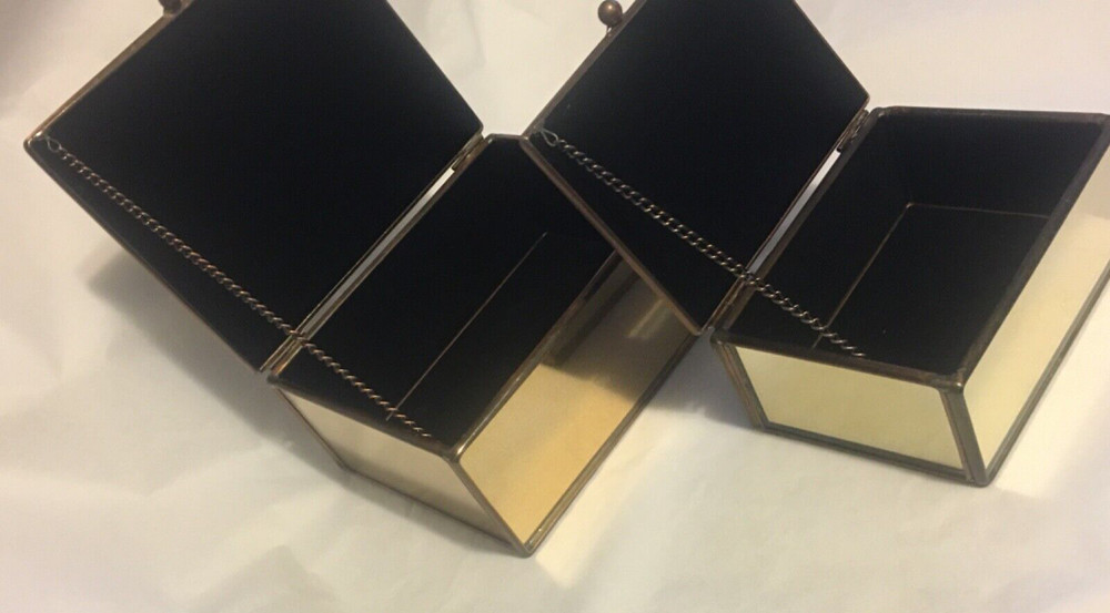 Two Decorative Mirror Metal Boxes Butterfly Apple Label