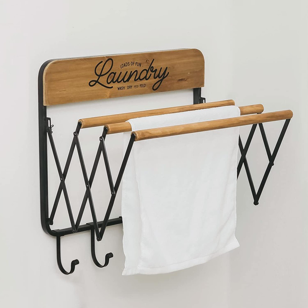 Space-Saving Accordion Laundry Rack with 3 Bars & 5 Hooks for Drying Clothes