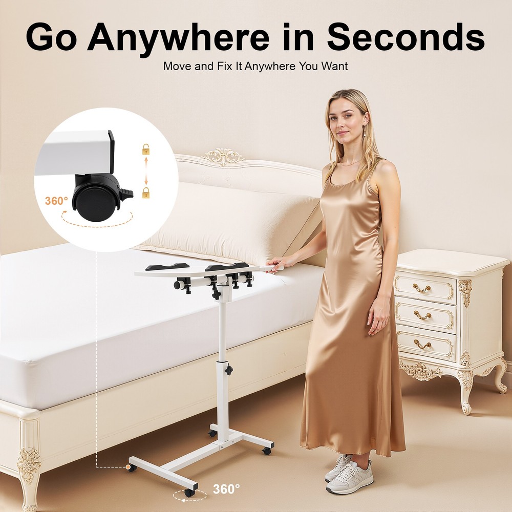 Office Laptop Desk Rolling Table Computer Mobile Stand Adjustable Portable NEW