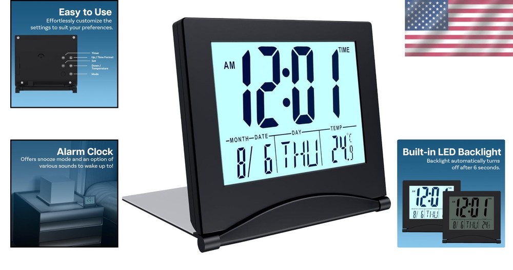 Elegant Foldable Digital Clock – Ideal for Travel, Backlight & Multiple Alarms