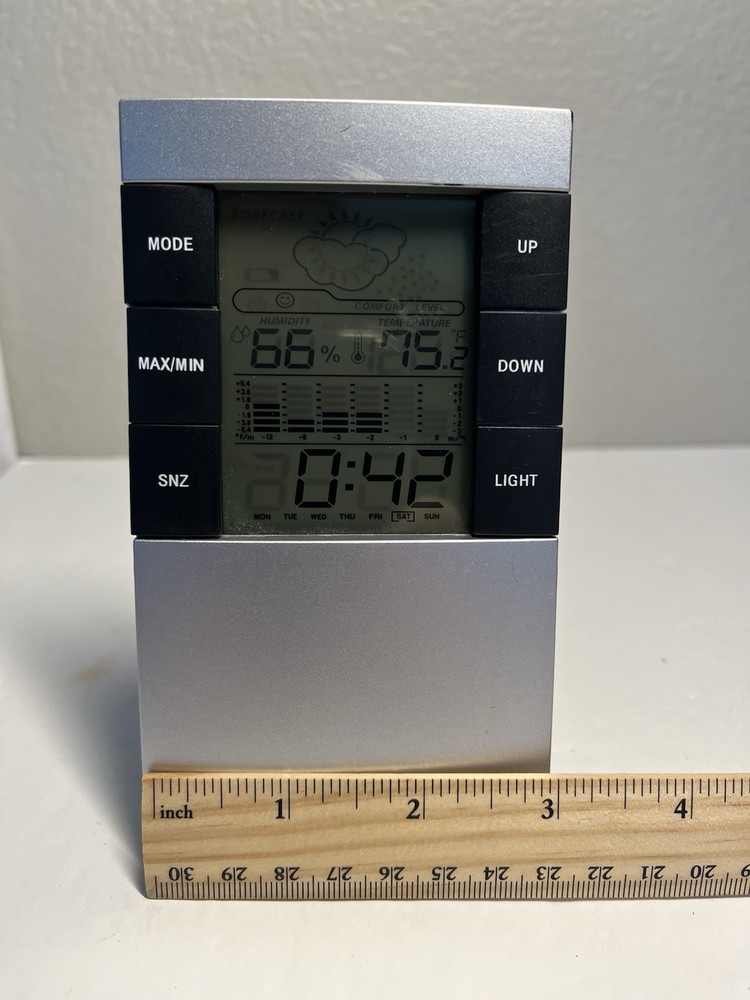 Silver Black Clock Weather Forecast Station Wall or Desktop