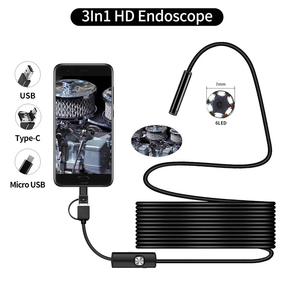 5.5mm LED Snake Endoscope Borescope Inspection Camera for USB Type C Android PC