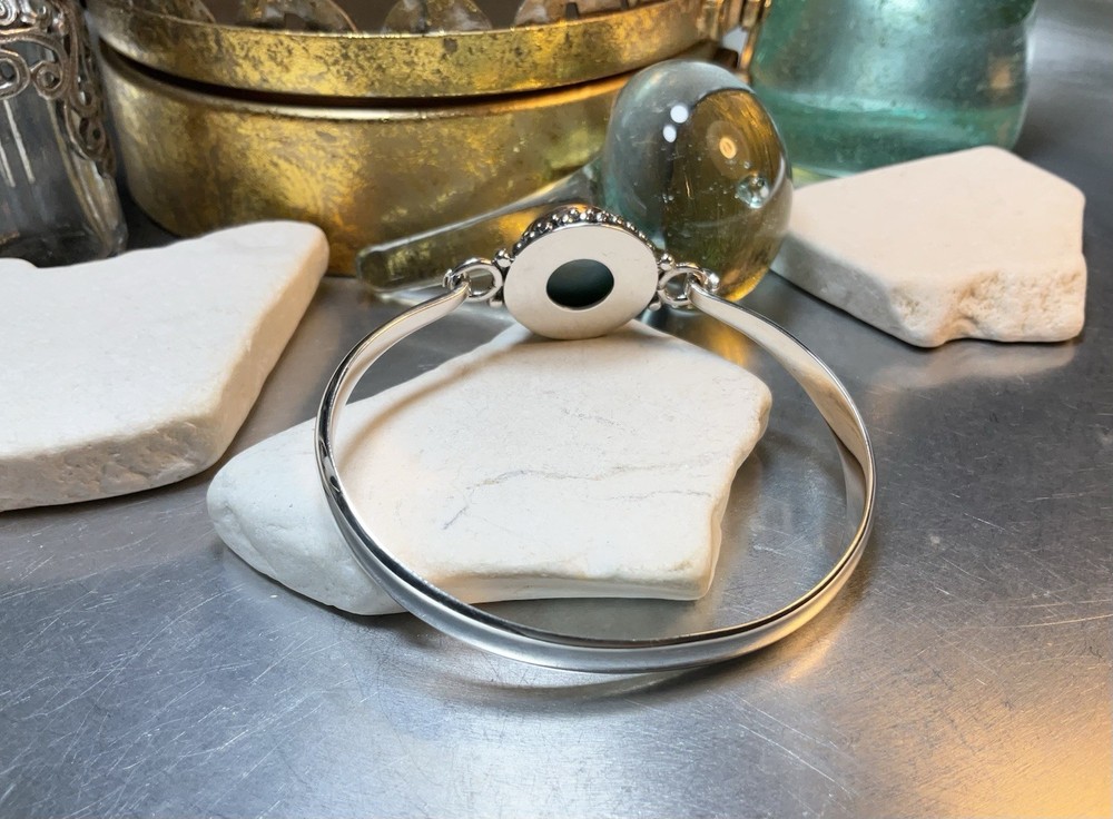 Genuine 925 Sterling Silver Larimar Gemstone Solid Clasp Bangle