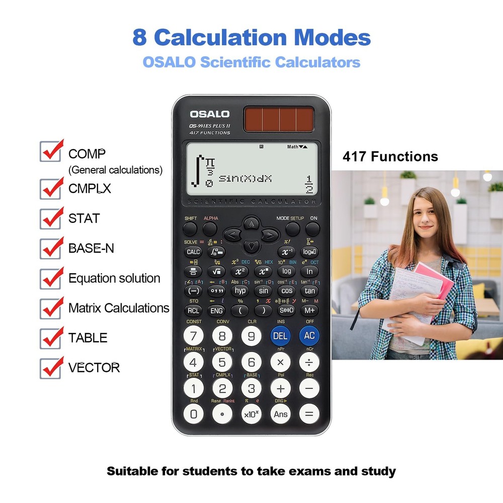 Scientific Calculator 417 Function 2 Line Display Solar Battery OS 991ES