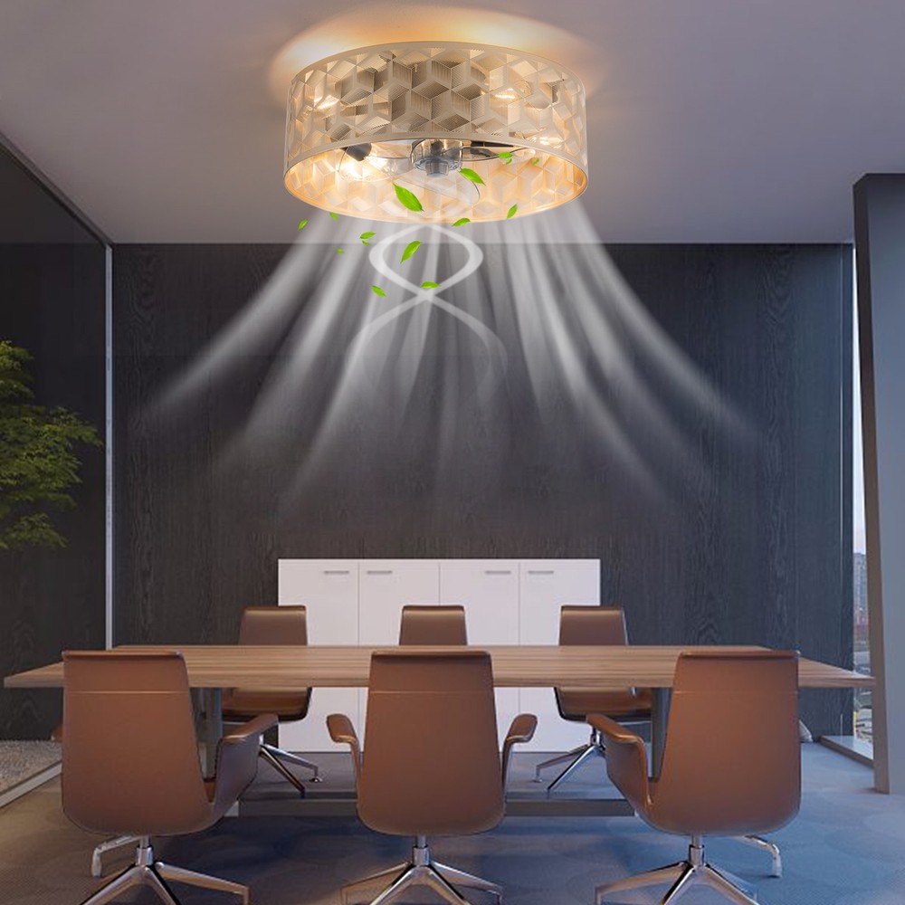 Modern Round Low Profile Ceiling Fan Light with Remote Control ?C 18" Indoor