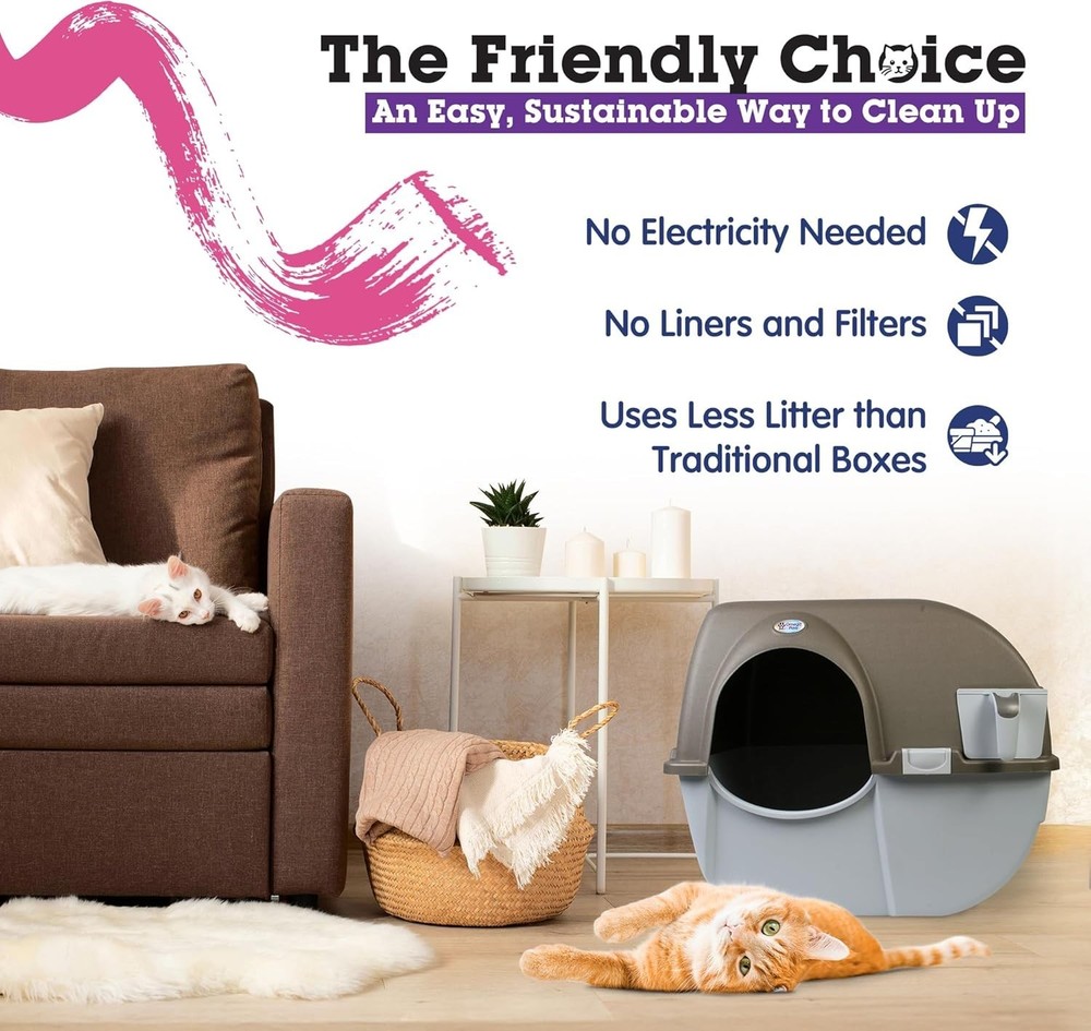 Self-Cleaning Litter Box Regular Grey - Patented Roll & Sift, No Scooping, Ea...