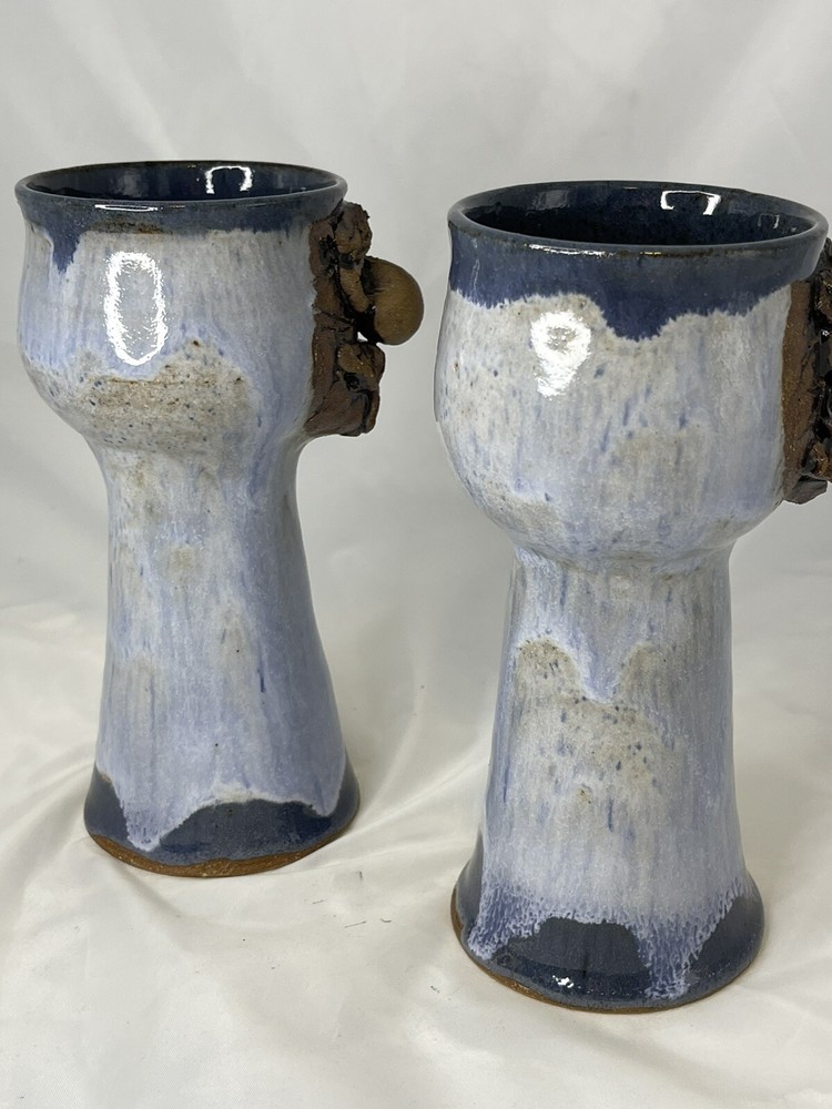 Studio Pottery Ugly Funny Face Wine Goblets