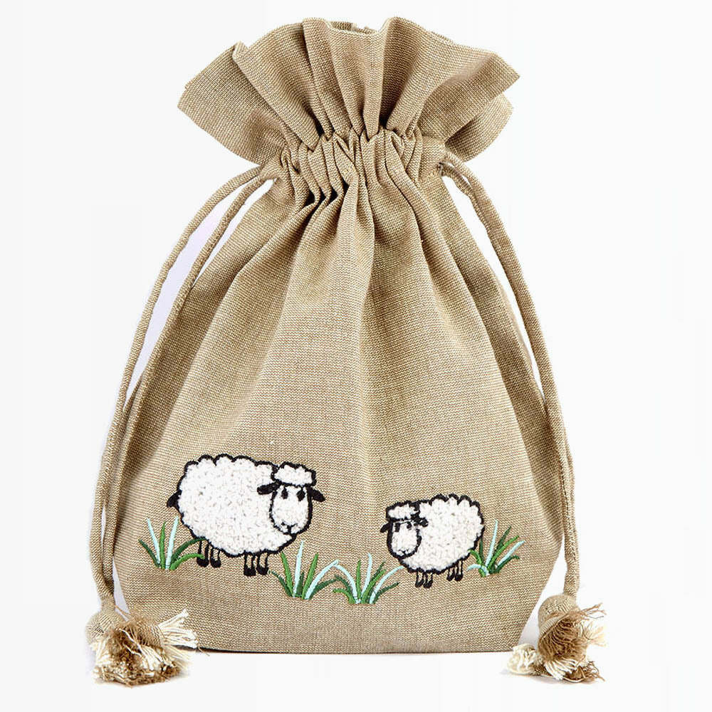 Lantern Moon White Sheep Meadow Drawstring Bag