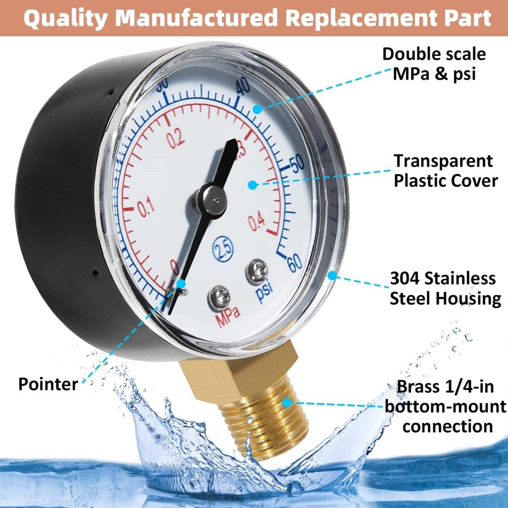 Boxed Pressure Gauge Replacement for Select Hayward Sand & D.E. Filter ECX270861