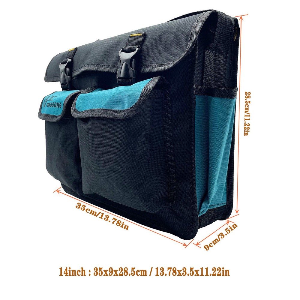 14" Electrician Tool Storage Bag Adjustable Shoulder Strap Oxford Multi Pockets