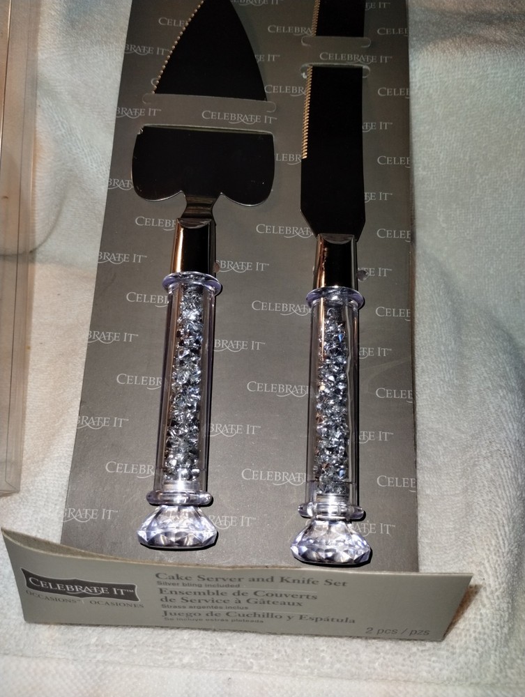 Wedding Cake Knife and Server Set with Acrylic Handle - With Bling / Refillable