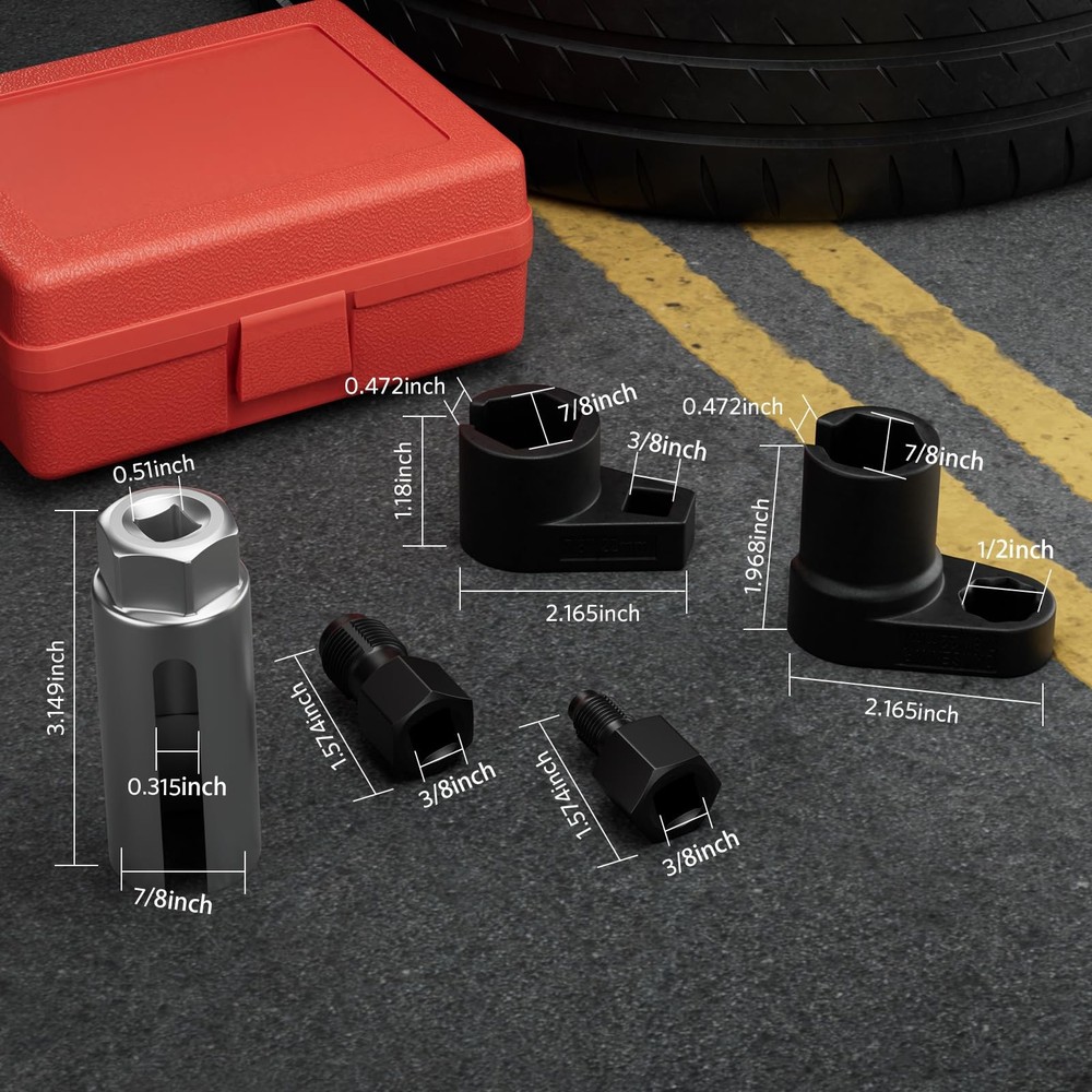 HTOMT 5PCS Oxygen Sensor Socket Removal Tool Wrench and Thread Chaser Set Red