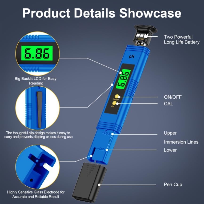 Digital pH Tester for Water - Includes Calibration Powders & Certification