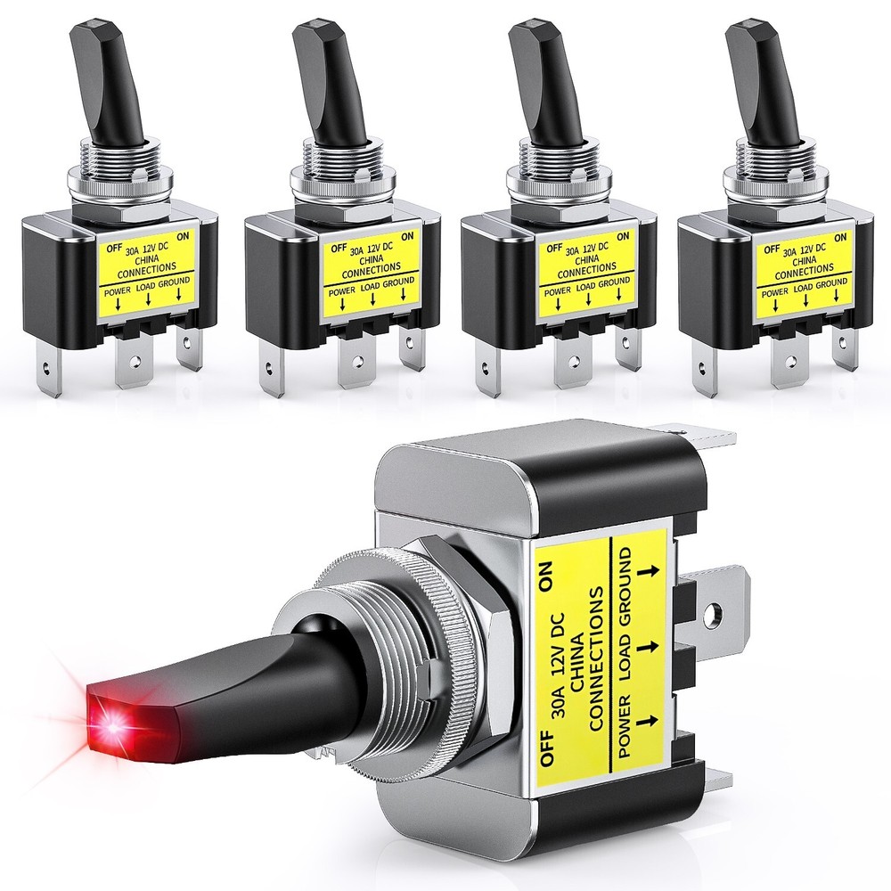 Nilight 5PCS LED Toggle Switch ON Off 12V 30A Red LED Lighted Metal Switch
