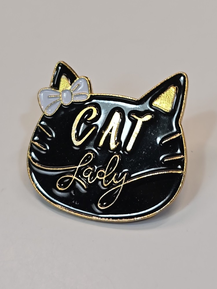 Cat Lady Black Cat With Bow Lapel Pin