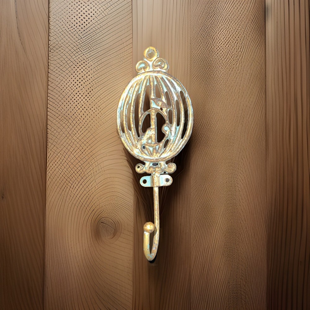 3 Antique Brass Birdcage Coat Hooks