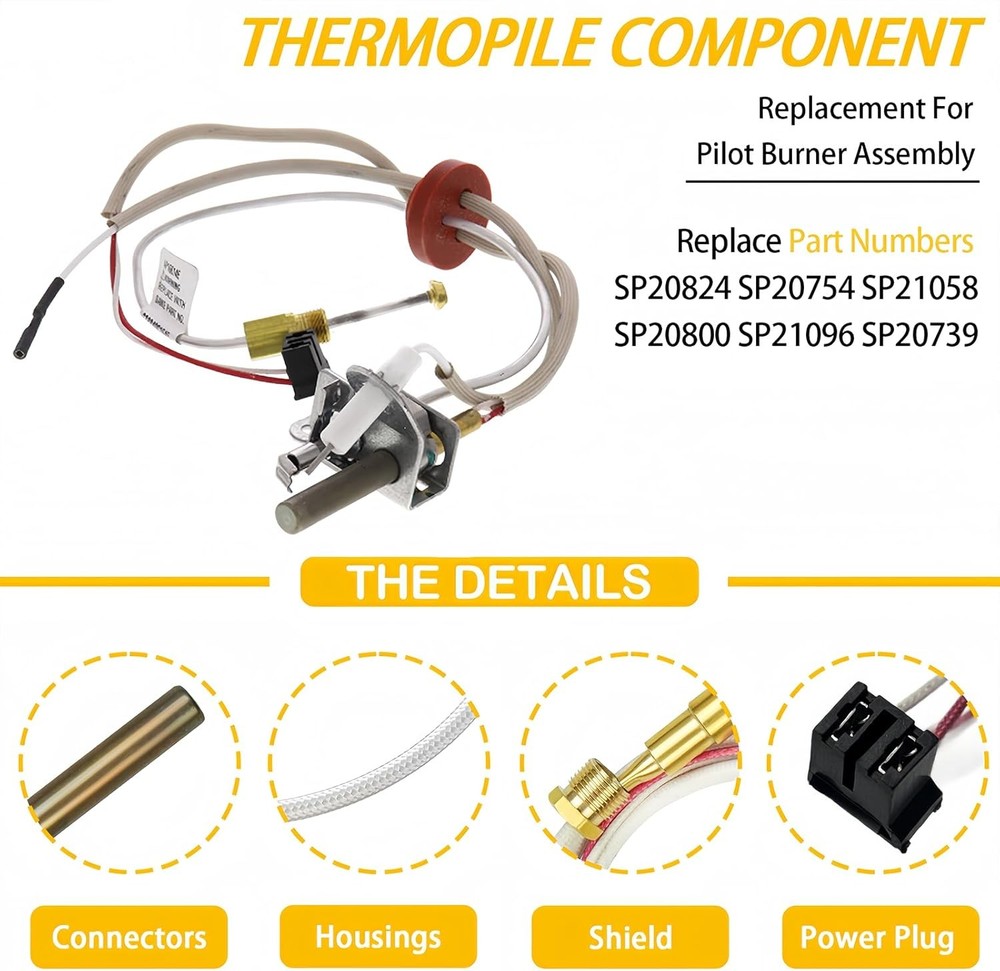 LP Thermopile Senor Component for Pilot Burner Assembly Replace White