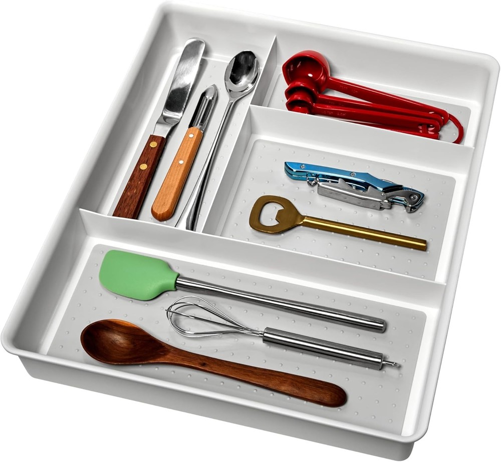 Multipurpose Drawer Organizer 4 Compartment Plastic Non-Slip Storage Tray White