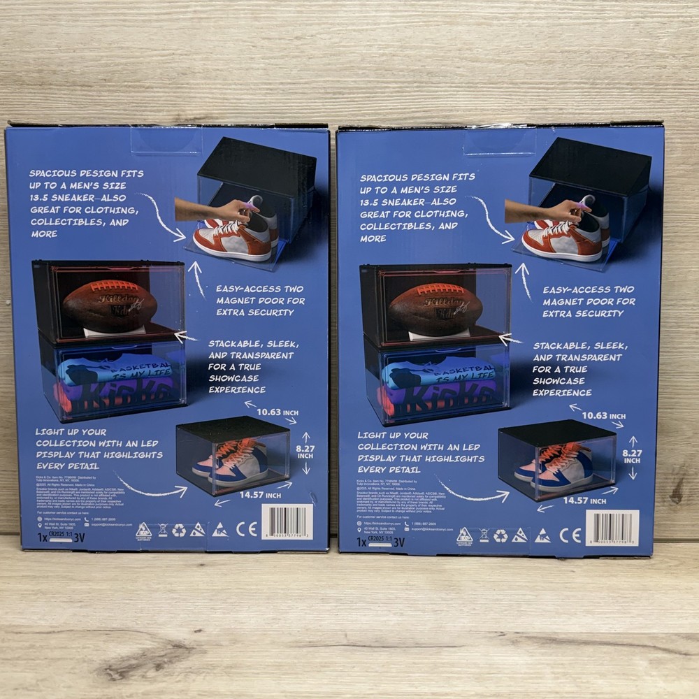 2 Pack Kicks & Co. Stackable LED Sneaker Storage Boxes Display Case USB Powered