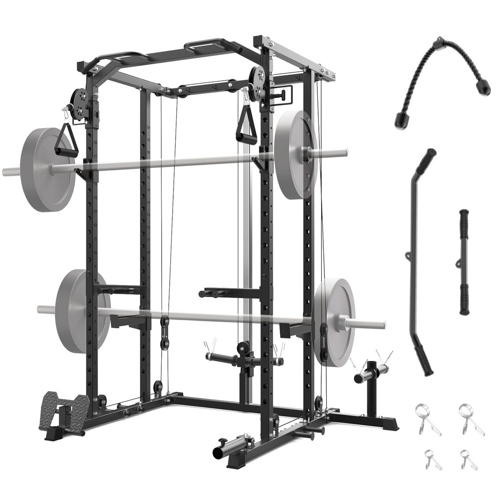 Power Cage, Power Rack w/ Dual Pulley Cable Crossover System ,Training 2000LBS