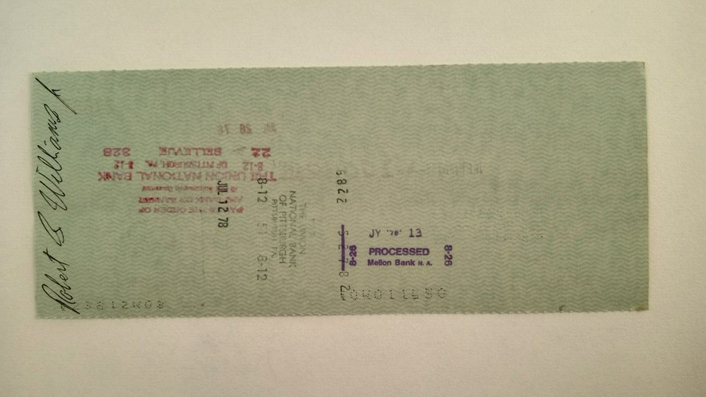 Robert Williams: 1978 Pittsburgh Pirates Expense Check