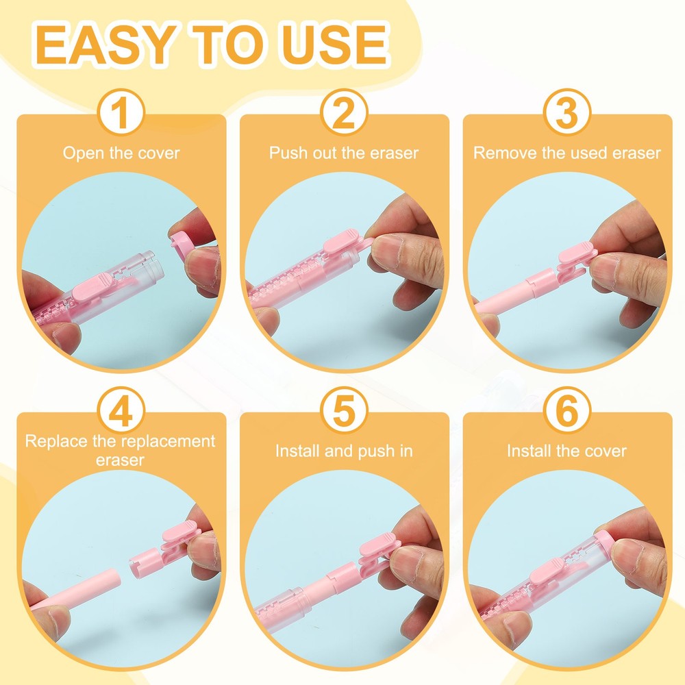 8 Pack Erasers, Pencil Erasers Large Eraser Push Pull Cute Soft, Blue TPE