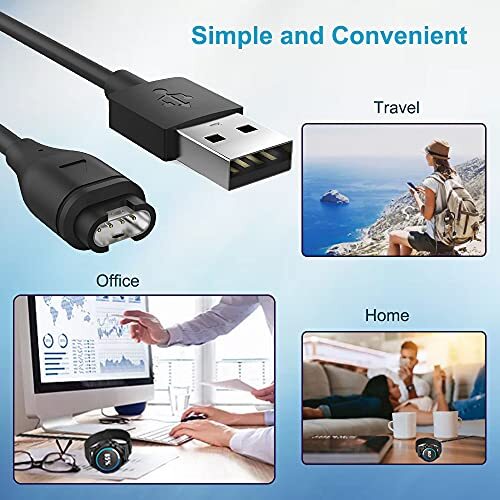 3.3ft Charging Cable For Garmin Forerunner 245 Smart Watch Charger + Dust Plug