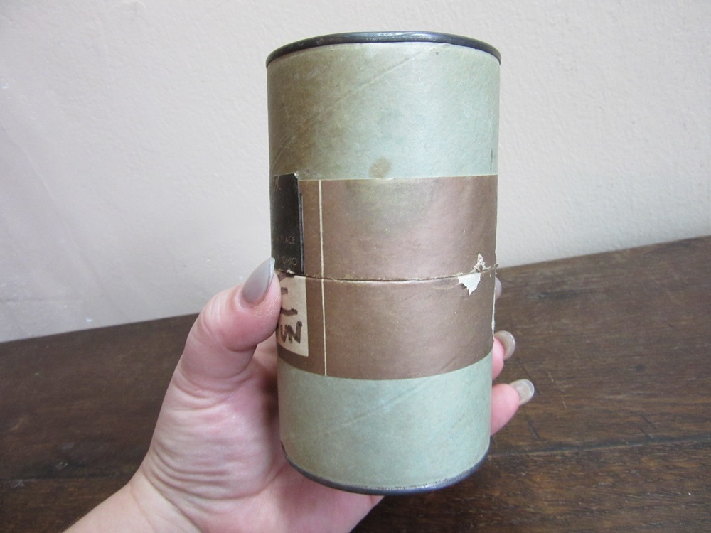 Old cardboard can with Joe J. Marx label