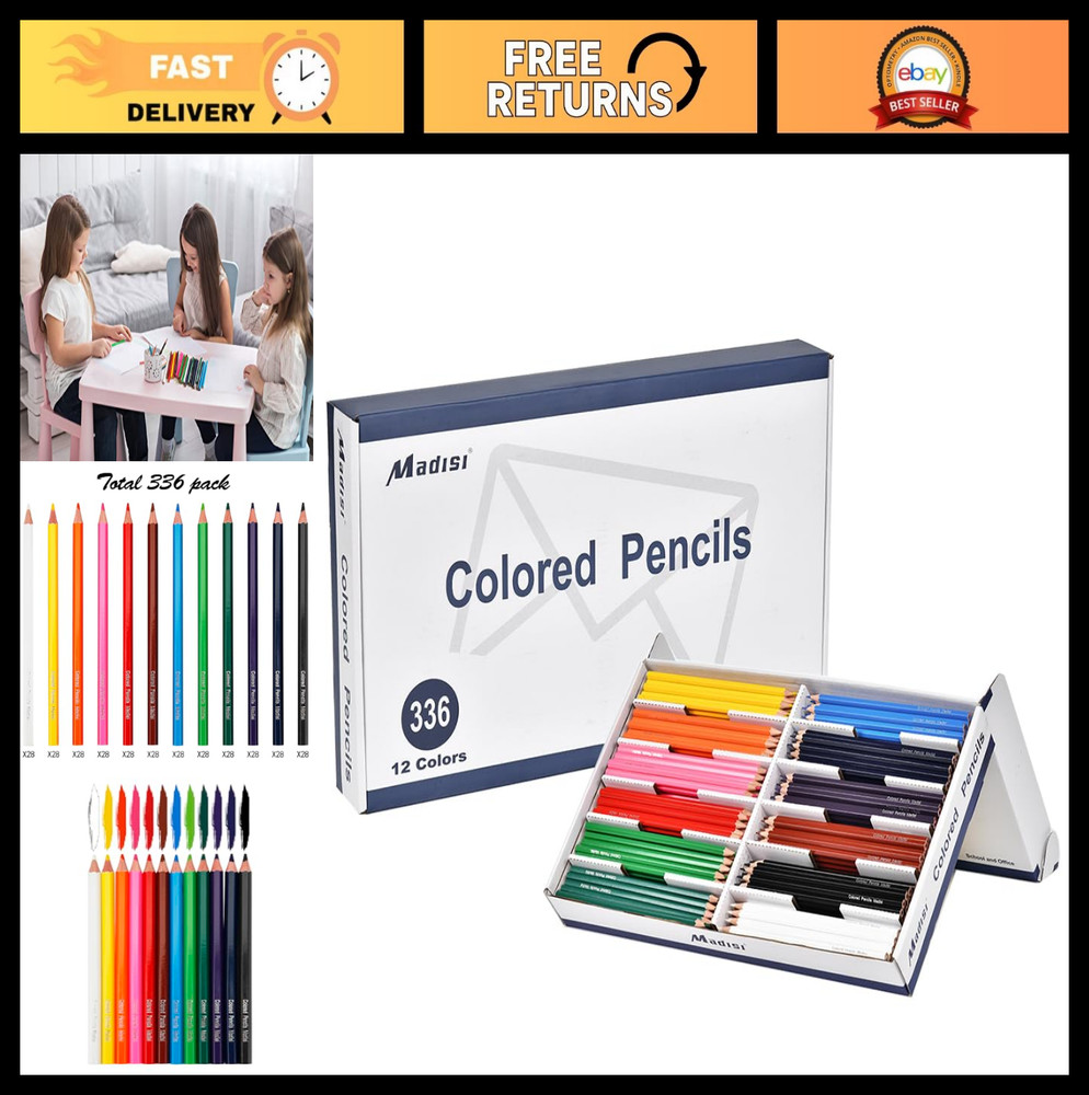 Bulk Colored Pencils - Pre-Sharpened, 12 Assorted Colors, 336 Count Set