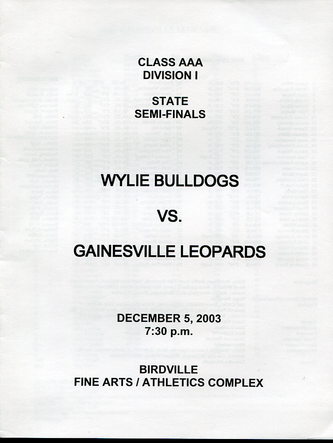 2003 Texas State AAA Semi Final Game Program Gainesville v Abilene Wylie 8660
