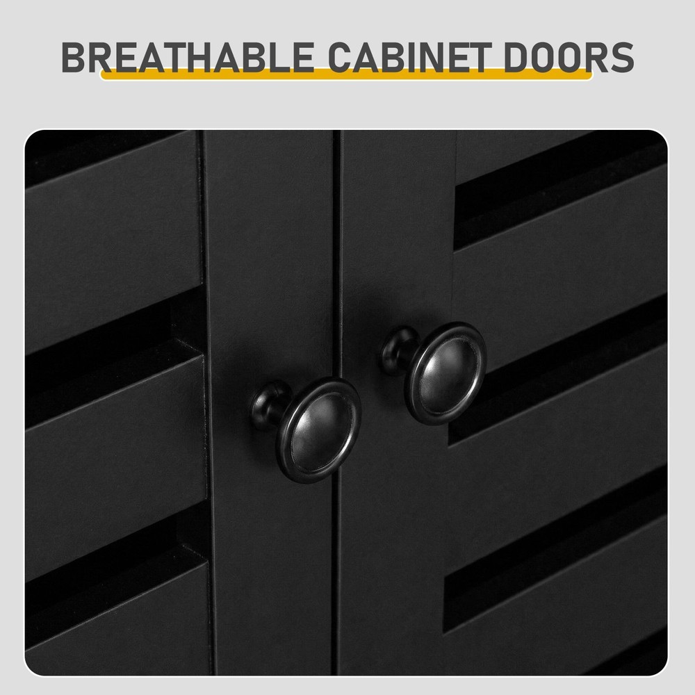 Shoe Cabinet w/ 2 Doors, 5 Open Compartments, Tabletop w/ Back Panel