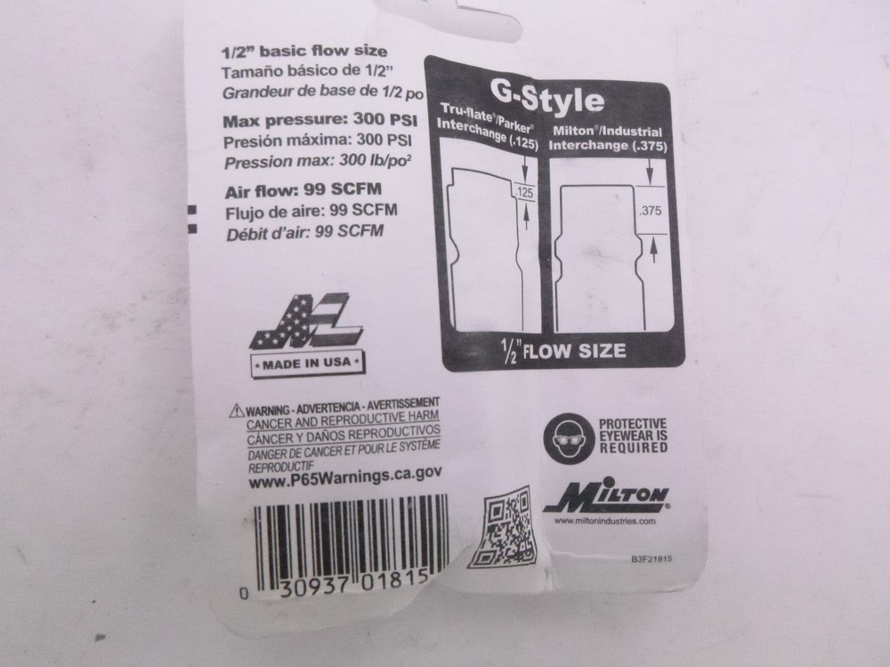 Milton S-1815 1/2" FNPT G Style Coupler