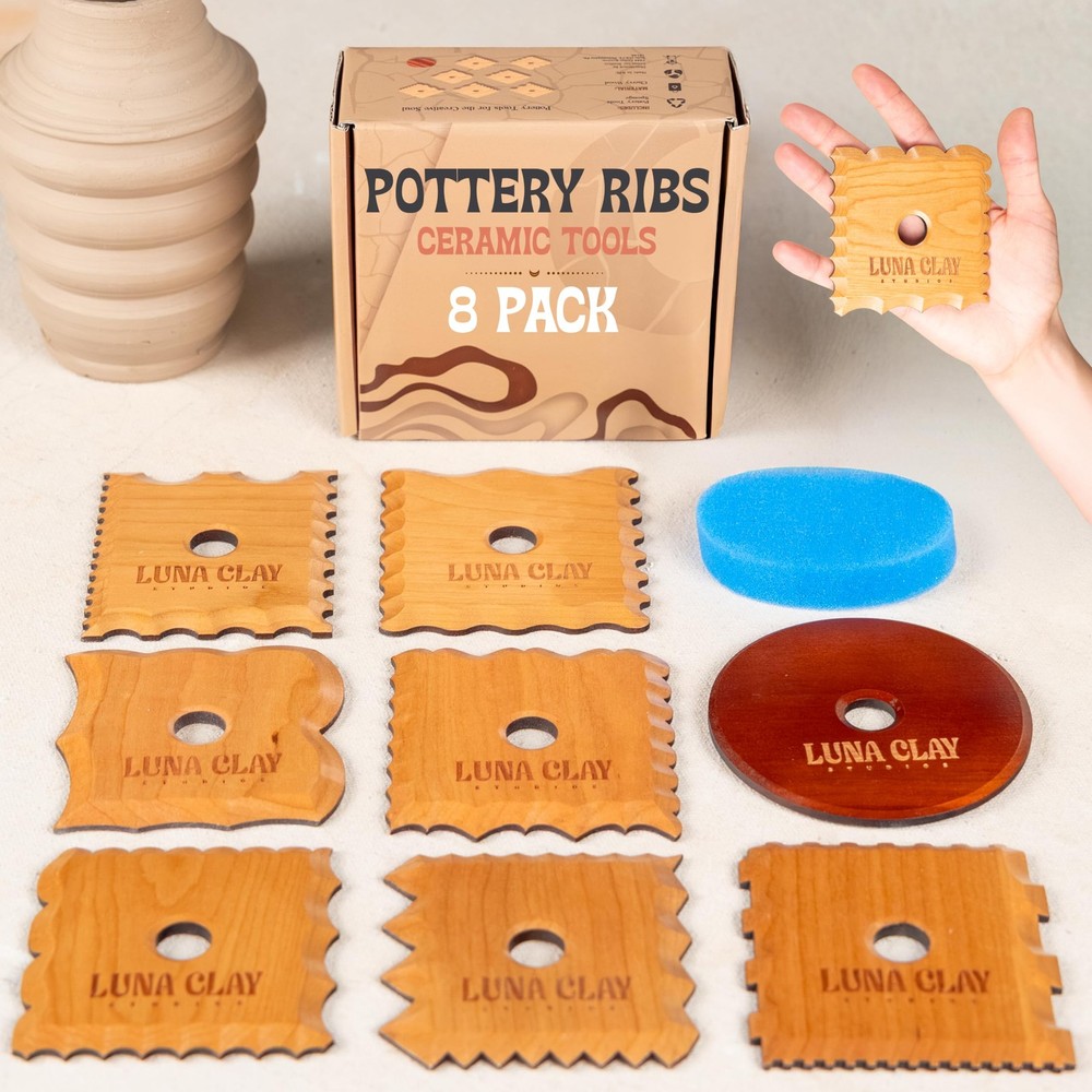 Pottery Ribs Tool Set | 8 Pack - Ceramic Tools for Pottery, Crescent (8pc)